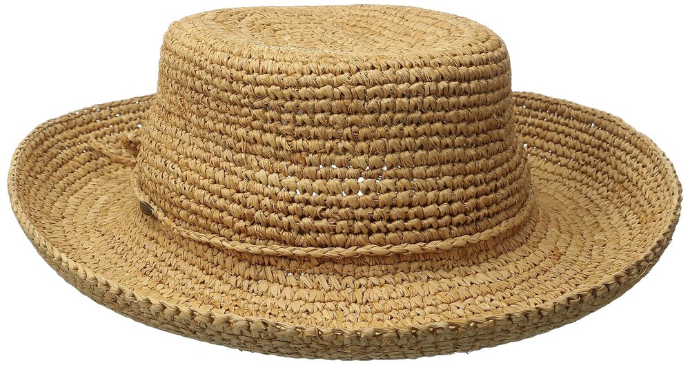 5407 Crocheted Raffia Hat with Drawstring, Tea, One Size